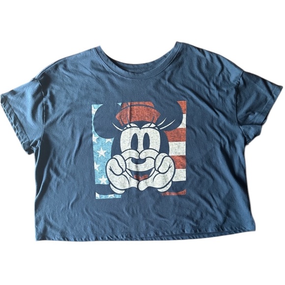 Disney Tops - Minnie Mouse Heart USA Relaxed Fit Short Boxy Top Red White and Blue Disney XXL